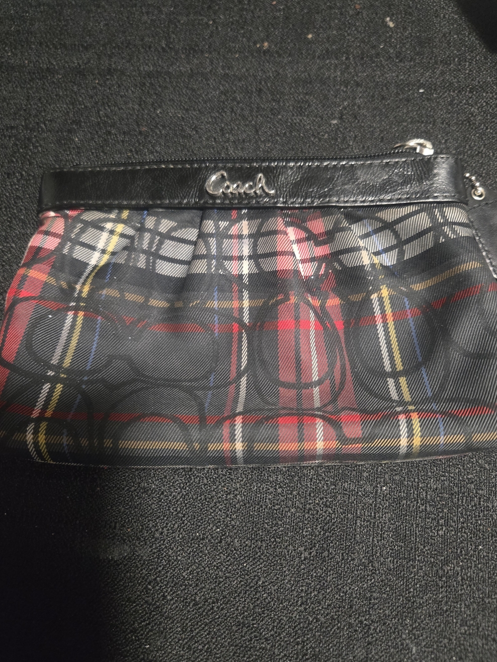 Coach Plaid Zip Wristlet Clutch in Black and Red